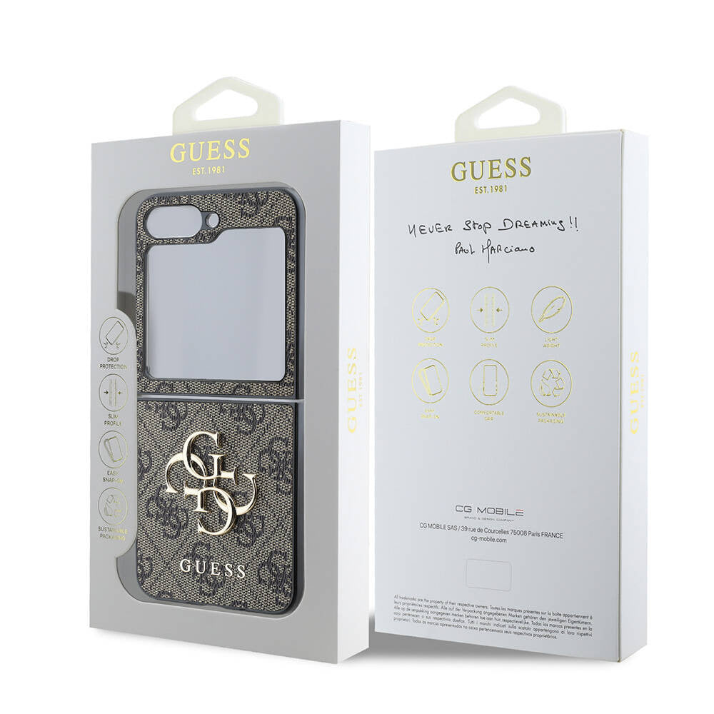 Custodia per Samsung Galaxy Z Flip7 F766, Guess, Logo Metallico 4G, Rosa