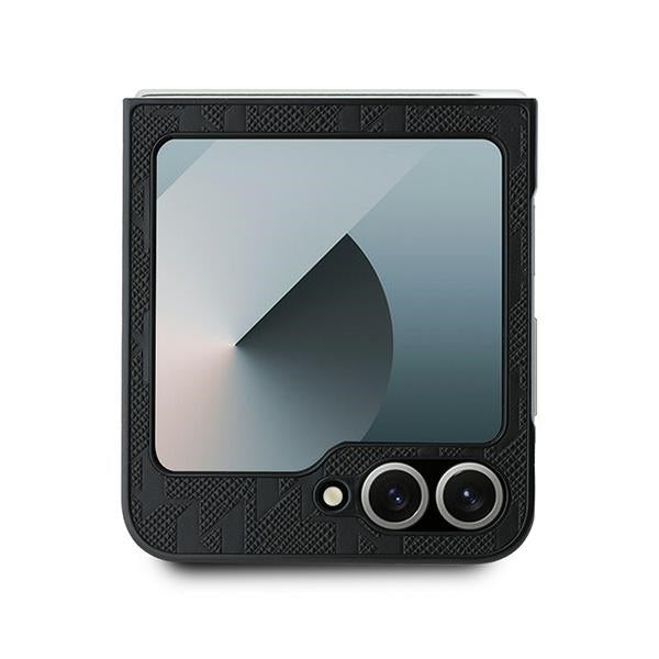 Custodia per Samsung Galaxy Z Flip7 FE F761 / Z Flip6 F741, Karl Lagerfeld, Saffiano Monogram Karl's Head Metal, Nera
