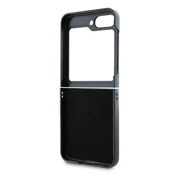 Custodia per Samsung Galaxy Z Flip7 FE F761 / Z Flip6 F741, Karl Lagerfeld, Saffiano Monogram Karl's Head Metal, Nera