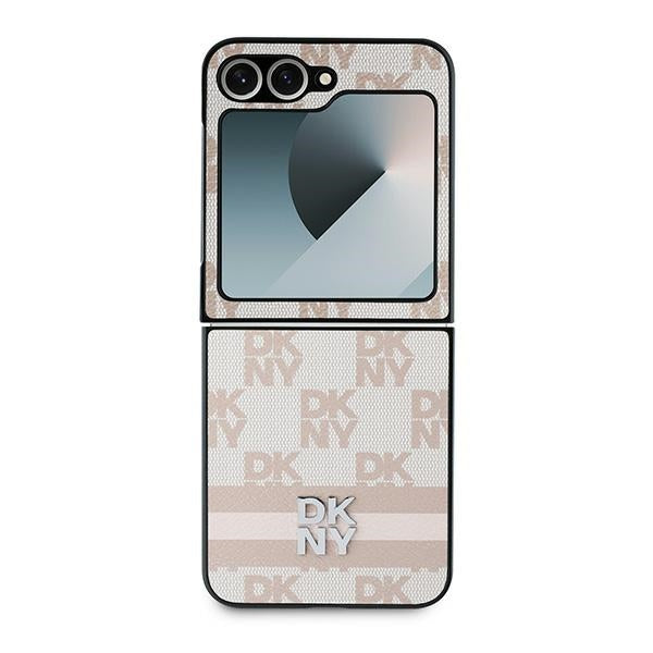 Custodia per Samsung Galaxy Z Flip7 FE F761 / Z Flip6 F741, DKNY, Motivo a Strisce Stampate a Scacchi, Rosa