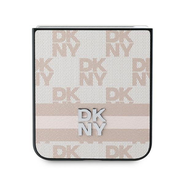 Custodia per Samsung Galaxy Z Flip7 FE F761 / Z Flip6 F741, DKNY, Motivo a Strisce Stampate a Scacchi, Rosa