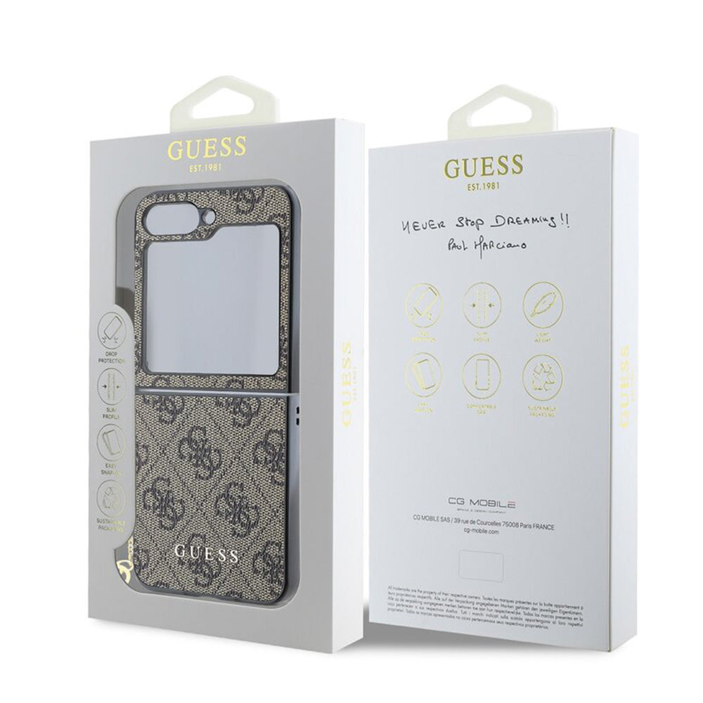Custodia per Samsung Galaxy Z Flip7 FE F761 / Z Flip6 F741, Guess, 4G Charm, Marrone