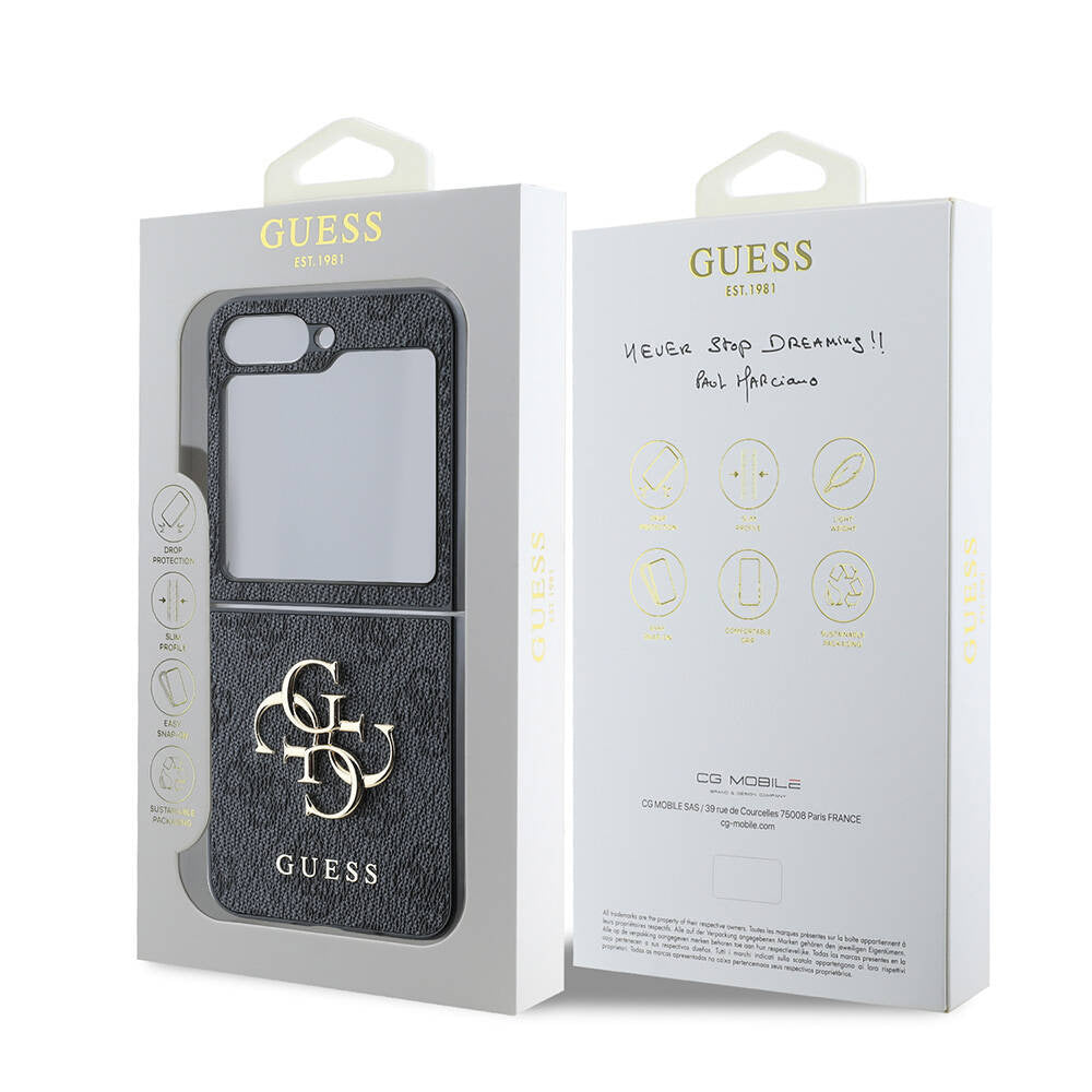 Case for Samsung Galaxy Z Flip7 FE F761 / Z Flip6 F741, Guess, 4G Metal Logo, Black