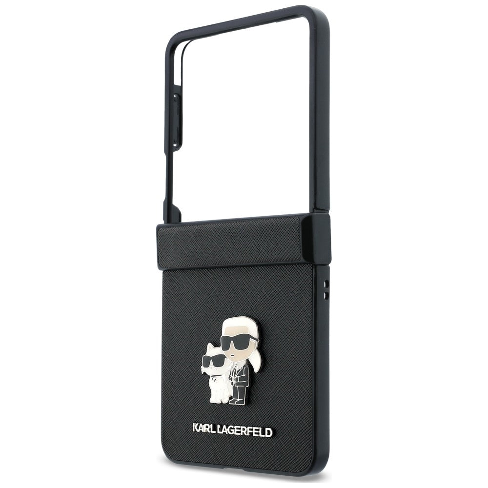 Custodia per Samsung Galaxy Z Flip8 F776, Karl Lagerfeld, Saffiano Karl & Choupette Metal Pin, Nera