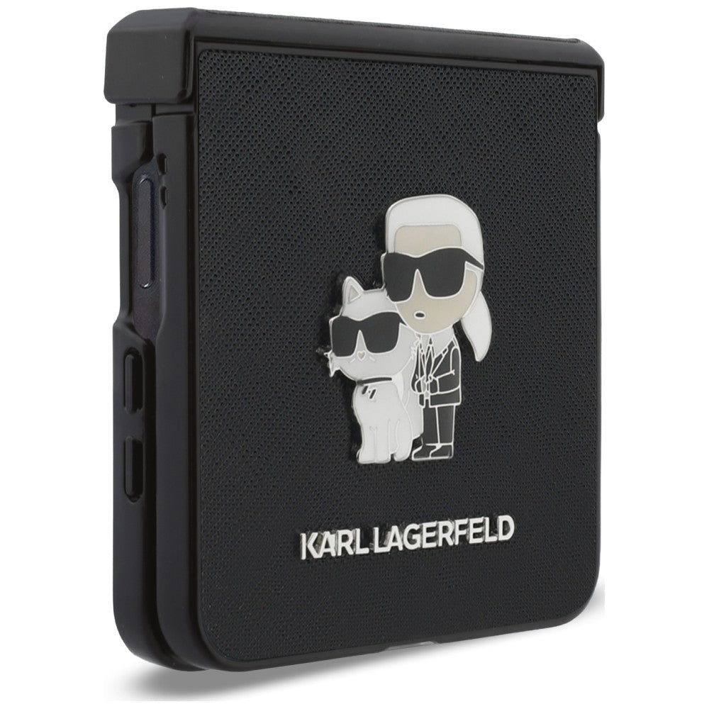 Custodia per Samsung Galaxy Z Flip8 F776, Karl Lagerfeld, Saffiano Karl & Choupette Metal Pin, Nera