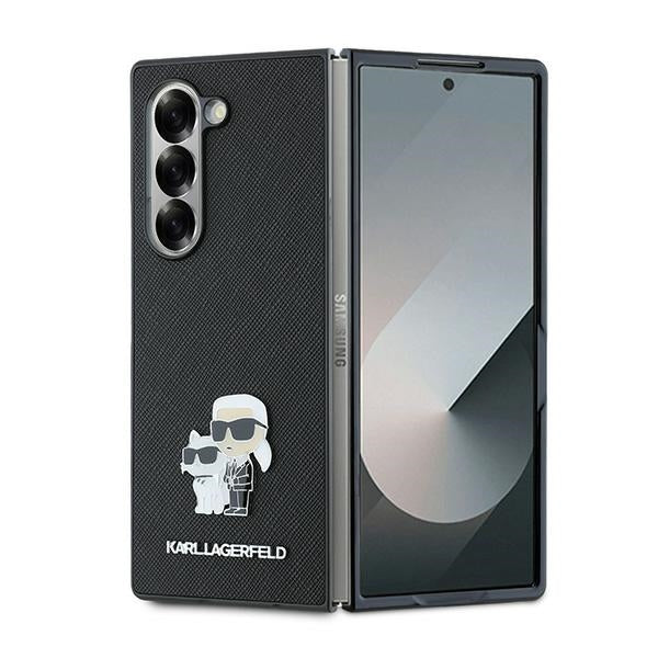Custodia per Samsung Galaxy Z Fold6 F956, Karl Lagerfeld, Saffiano Karl & Choupette Metal, Nera