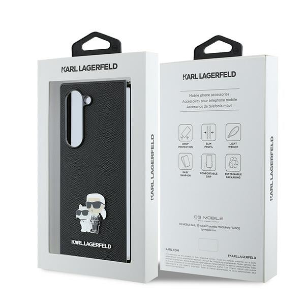 Custodia per Samsung Galaxy Z Fold6 F956, Karl Lagerfeld, Saffiano Karl & Choupette Metal, Nera