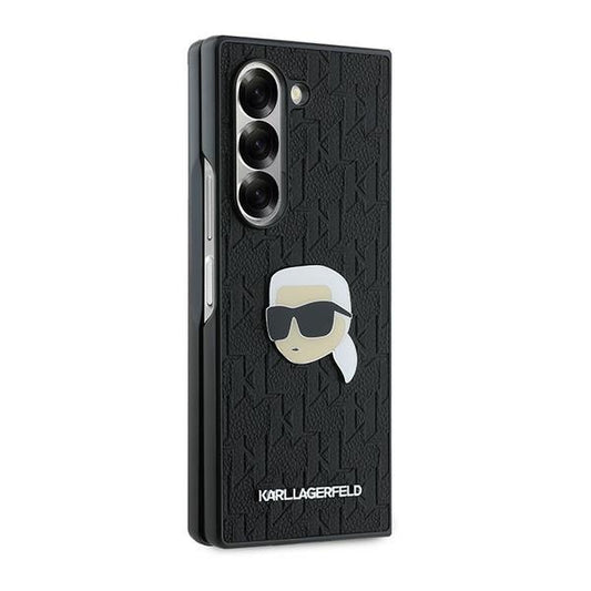 Custodia per Samsung Galaxy Z Fold6 F956, Karl Lagerfeld, Saffiano Monogram Karl's Head Metal, Nera