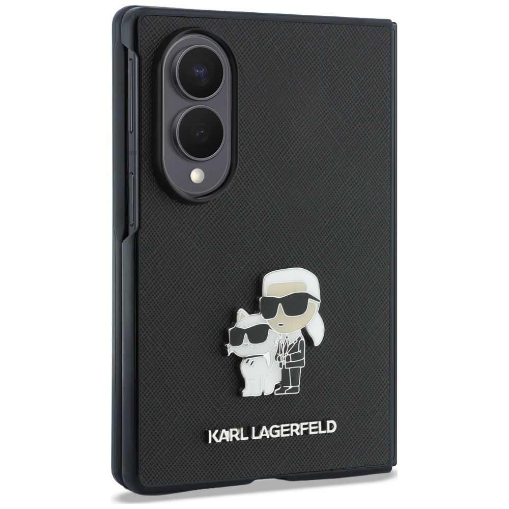 Custodia per Samsung Galaxy Z Fold8 F971, Karl Lagerfeld, Saffiano Karl & Choupette Spilla Metallica, Nera