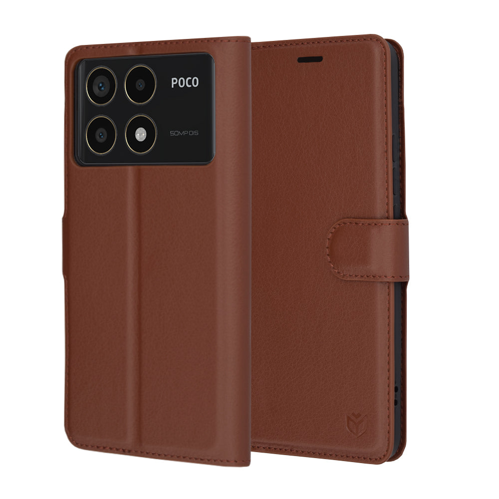 Custodia per Xiaomi Poco F6 Pro, Techsuit, Leather Folio, Marrone