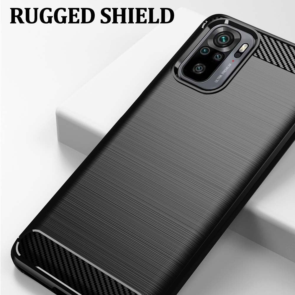 Custodia per Xiaomi Poco M5s / Redmi Note 10S / Note 10, Techsuit, Carbonio, Nera