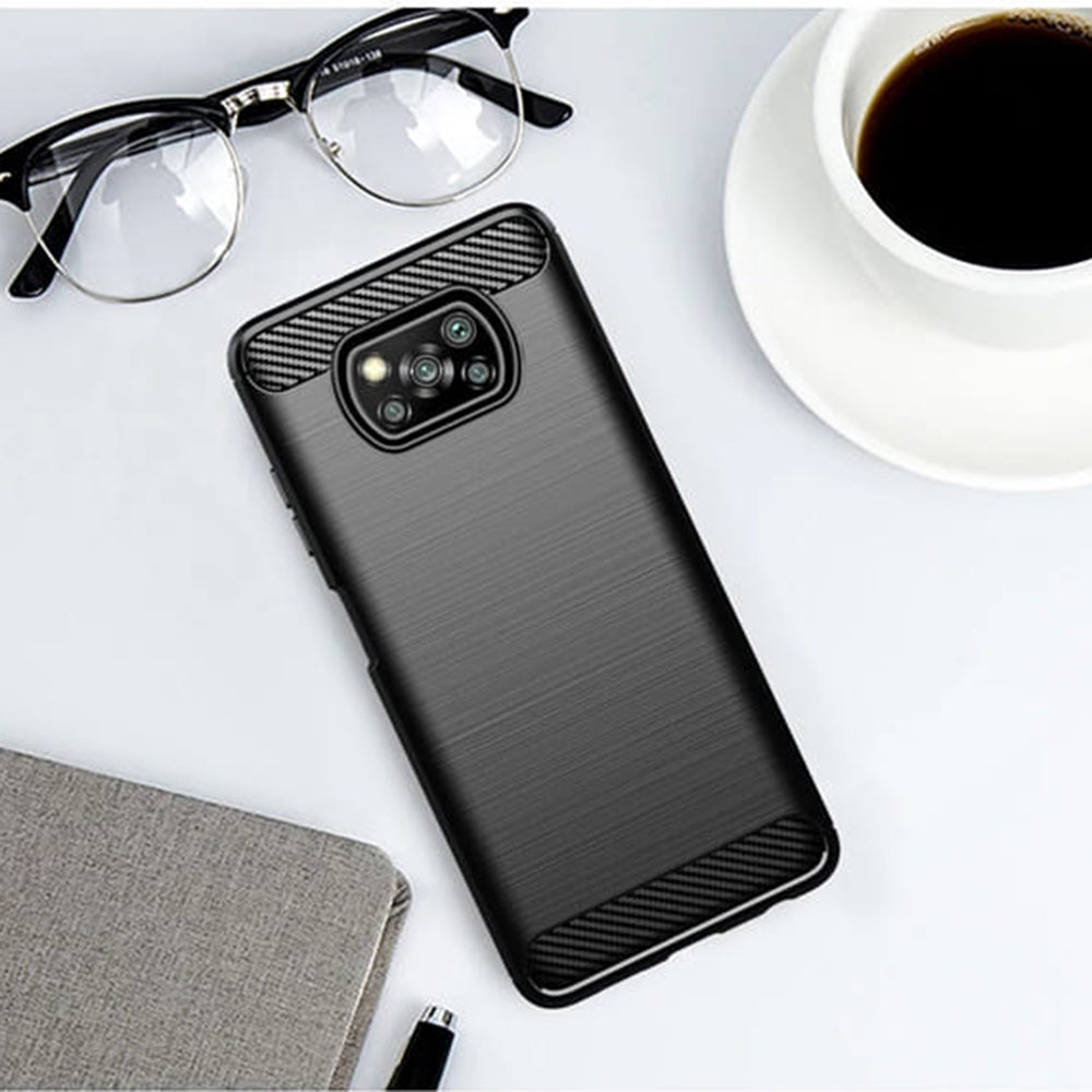 Custodia per Xiaomi Poco X3 Pro / X3 NFC / X3, Techsuit, Carbonio, Nera