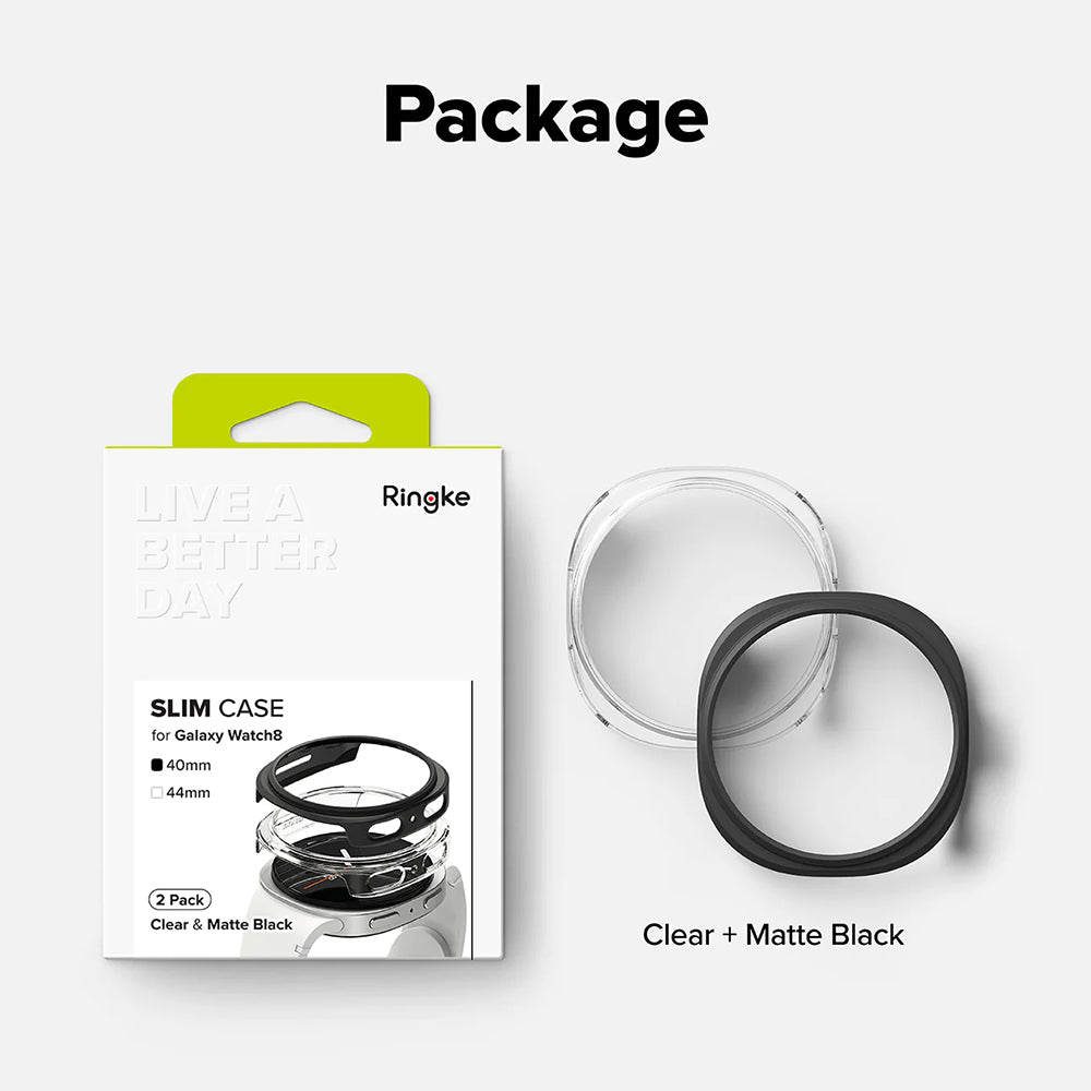 Custodia Ringke Slim per Samsung Galaxy Watch8 40mm, Set 2 pezzi, Nero Opaco