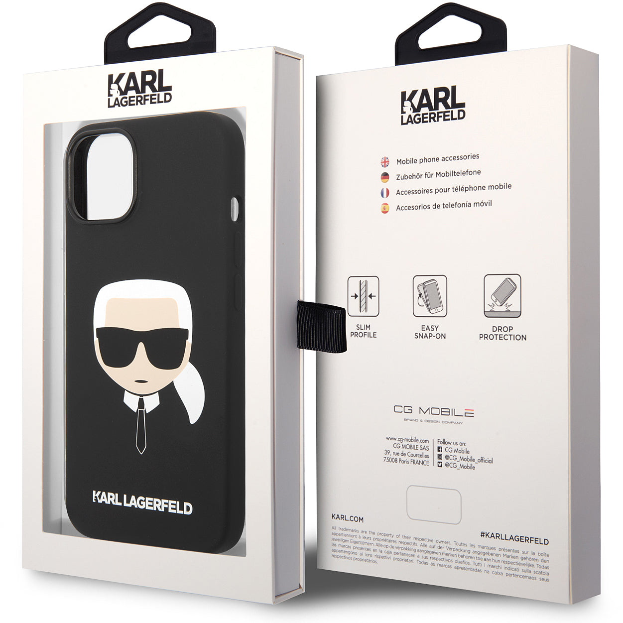 Custodia per Apple iPhone 14 Plus, Karl Lagerfeld, Silicone Karl's Head, Nera