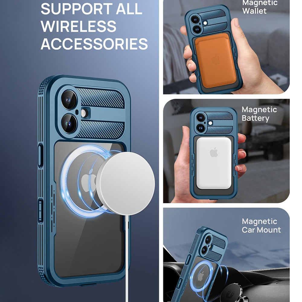 Custodia Waterproof per Apple iPhone 16, ShellBox, Carbonio, Nera