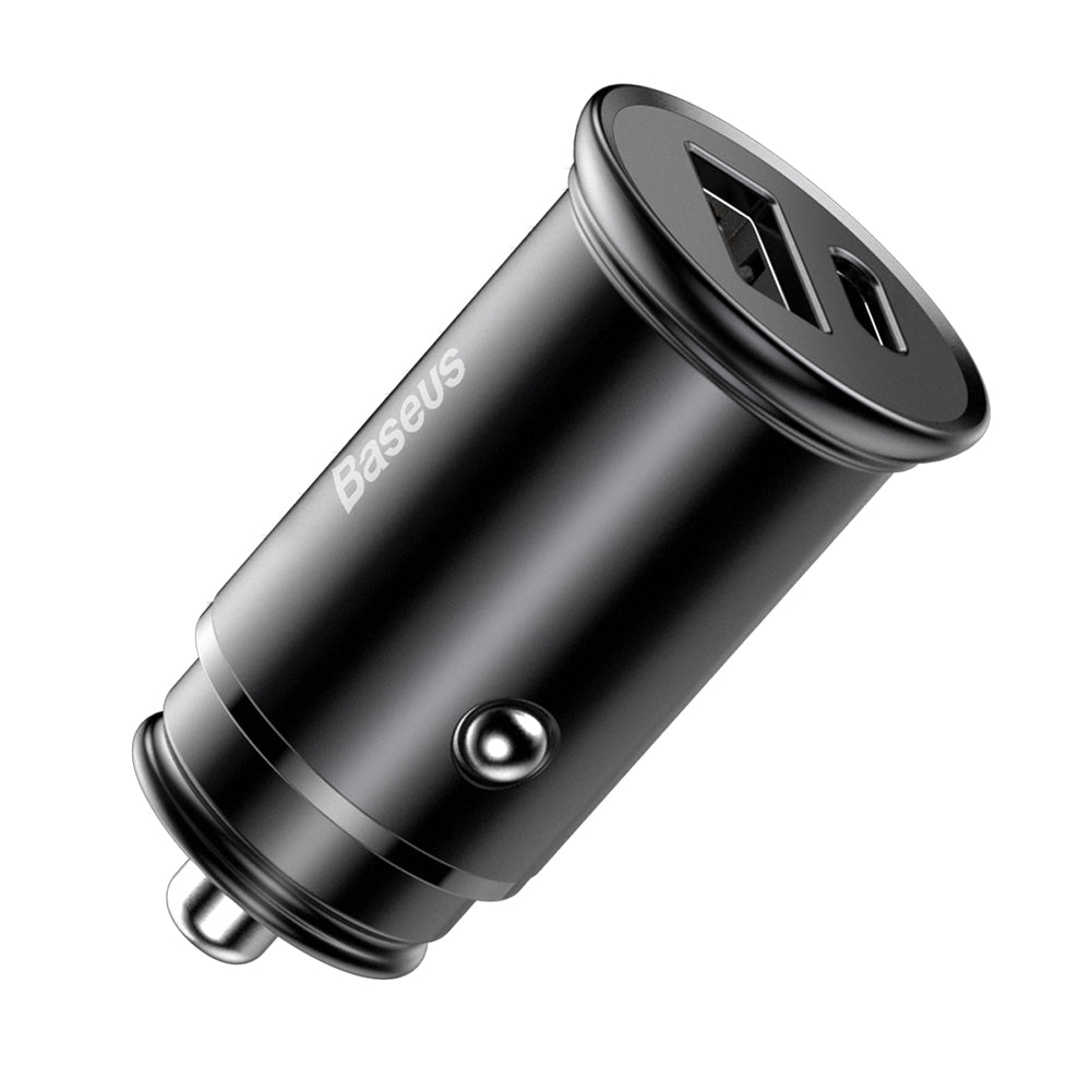 Caricabatterie Auto Baseus Circular Metal, 30W, 5A, 1 x USB-A - 1 x USB-C, Nero