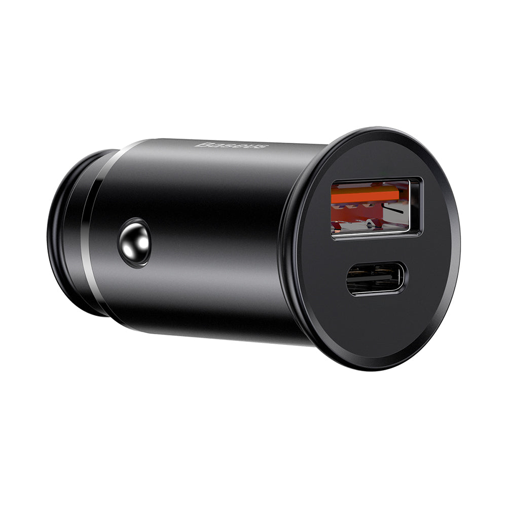 Caricabatterie Auto Baseus Circular Metal, 30W, 5A, 1 x USB-A - 1 x USB-C, Nero