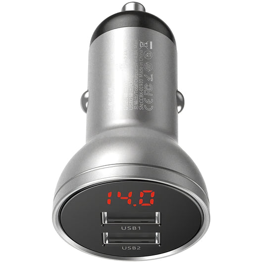 Caricabatterie da auto con display digitale, 24W, 2,4A, 2 x USB-A, argento CCBX-0S