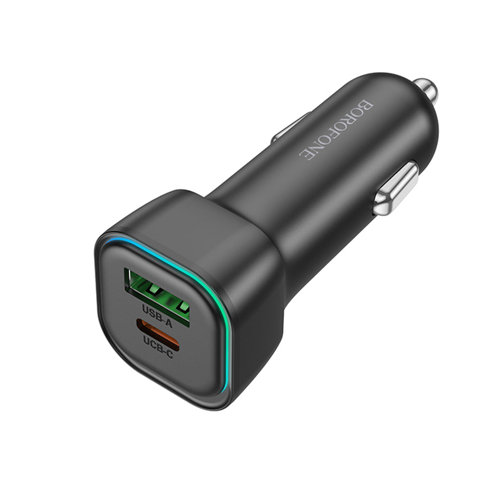 Caricabatterie Auto Borofone BZ28A Trophie, 30W, 3A, 1 x USB-A - 1 x USB-C, Nero