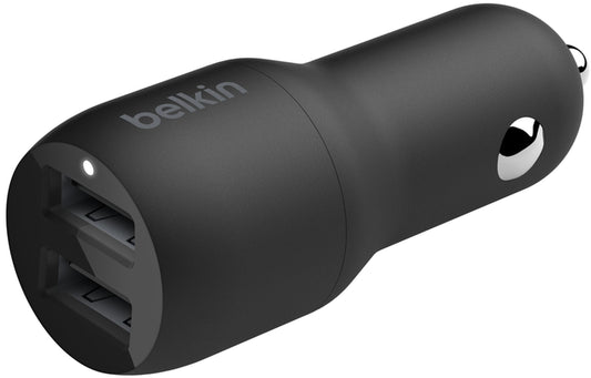 Caricatore Auto Con Cavo Lightning Belkin BoostCharge Dual, 24W, 2.4A, 2 x USB-A, Nero CCD001bt1MBK