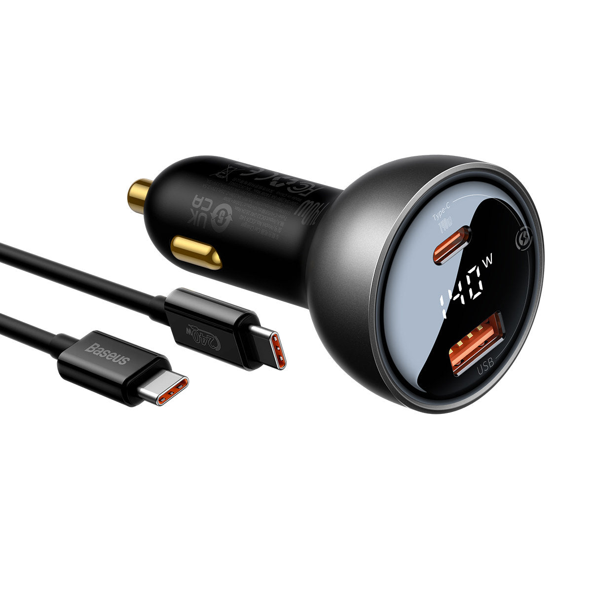 Caricabatterie Auto con Cavo USB-C Baseus, 140W, 5A, 1 x USB-A - 1 x USB-C, Nero CGZX070001