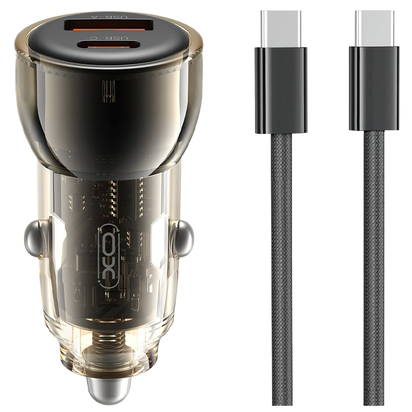 Caricabatterie Auto con Cavo USB-C XO Design CC60, 60W, 3A, 1 x USB-A - 1 x USB-C, Nero