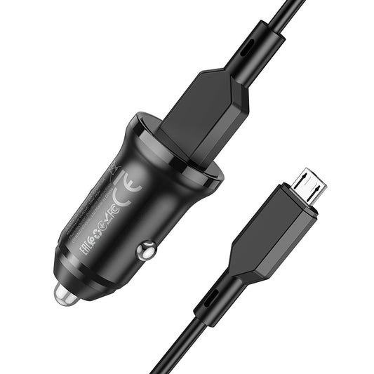 Caricabatterie Auto Con Cavo microUSB Borofone BZ18, 18W, 3A, 1 x USB-A, Nero