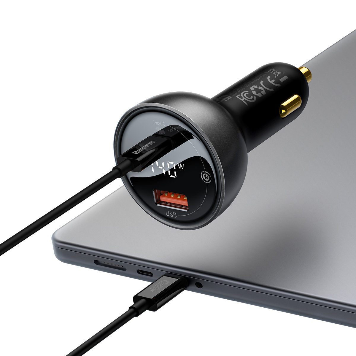 Caricabatterie Auto con Cavo USB-C Baseus, 140W, 5A, 1 x USB-A - 1 x USB-C, Nero CGZX070001