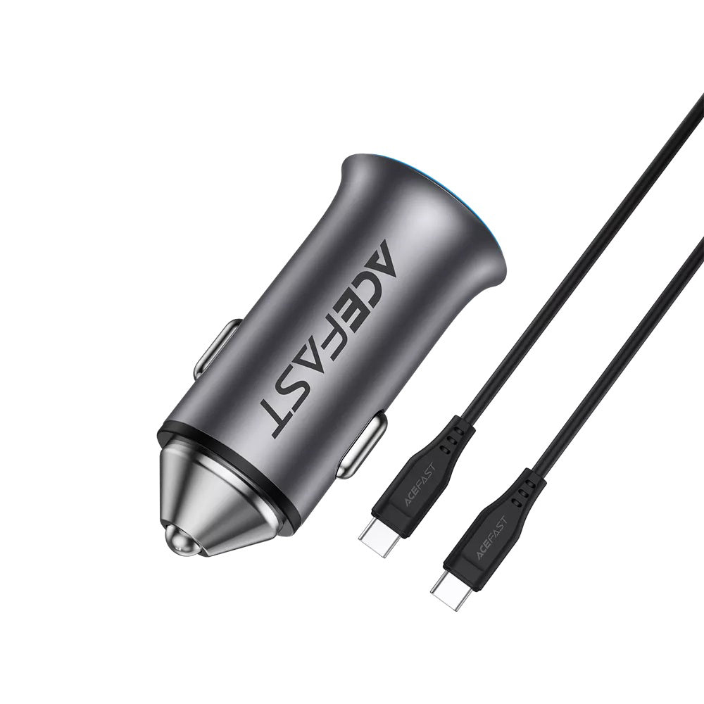 Caricabatterie Auto con Cavo USB-C Acefast B16, 95W, 3.25A, 1 x USB-A - 1 x USB-C, Grigio