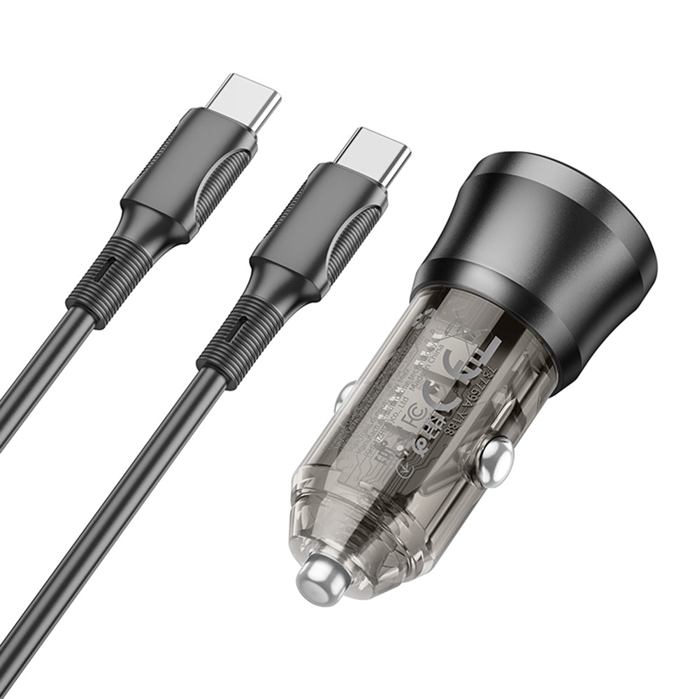 Caricabatterie Auto Con Cavo USB-C Borofone BZ25 Journey, 38W, 3A, 1 x USB-A - 1 x USB-C, Nero