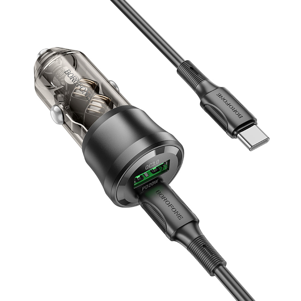 Caricabatterie Auto Con Cavo USB-C Borofone BZ25 Journey, 38W, 3A, 1 x USB-A - 1 x USB-C, Nero