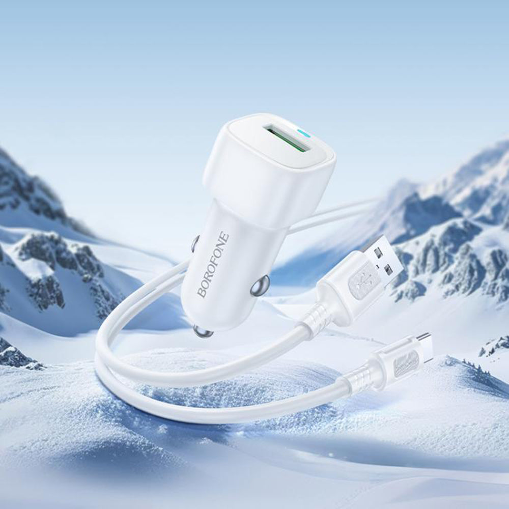 Caricabatterie Auto con Cavo USB-C Borofone BZ34 Cloud, 18W, 3A, 1 x USB-A, Bianco
