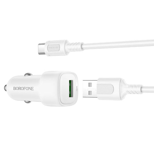 Car Charger with USB-C Cable Borofone BZ34 Cloud, 18W, 3A, 1 x USB-A, White