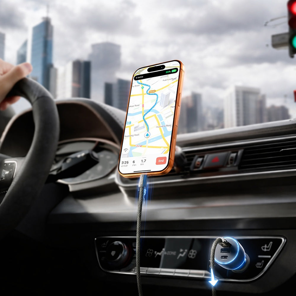 Caricabatterie Auto Con Cavo USB-C Lisen, 170W, 5A, 1 x USB-A - 2 x USB-C, Nero YL0225060006