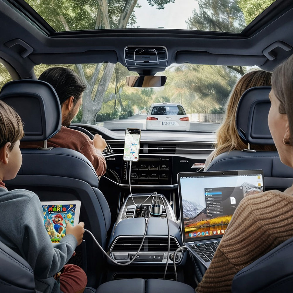 Caricabatterie Auto Con Cavo USB-C Lisen, 170W, 5A, 1 x USB-A - 2 x USB-C, Nero YL0225060006