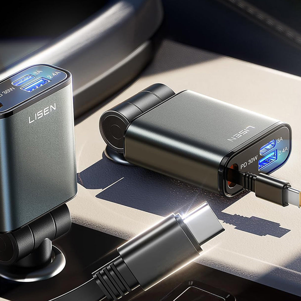 Caricabatterie Auto con Cavo USB-C Lisen, 57W, 3A, 1 x USB-A - 1 x USB-C, Nero YL0325010016