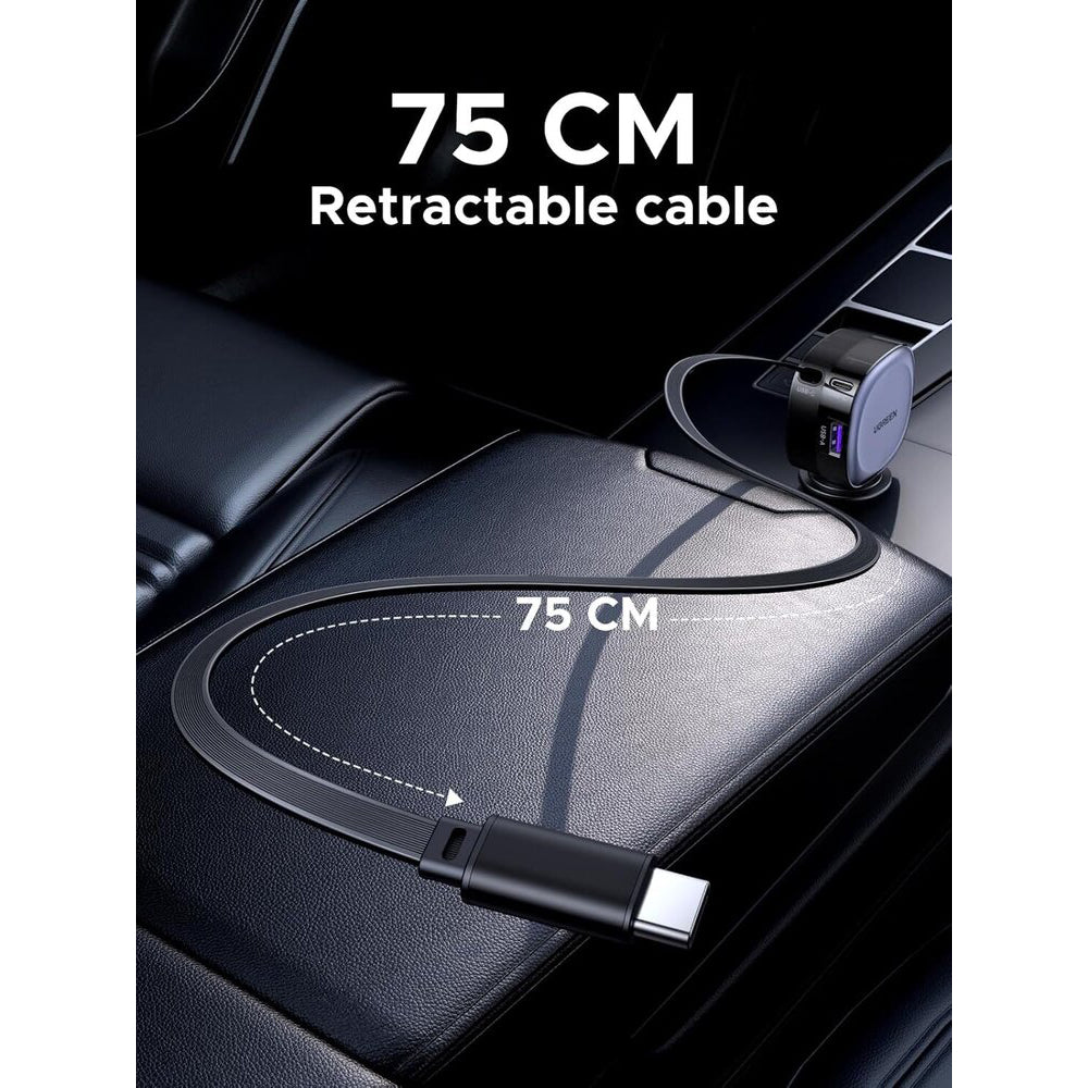 Caricabatterie Auto Con Cavo USB-C UGREEN EC601, 75W, 3A, 1 x USB-A - 1 x USB-C, Grigio