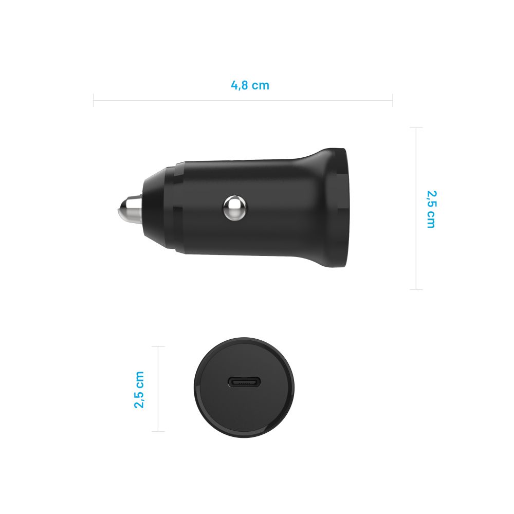 Caricabatterie Auto Fixed, 30W, 3A, 1 x USB-C, Nero