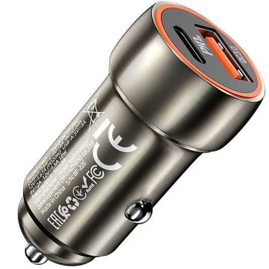 Caricabatterie da auto HOCO Z46A, 20W, 3A, 1 x USB-A - 1 x USB-C, Grigio
