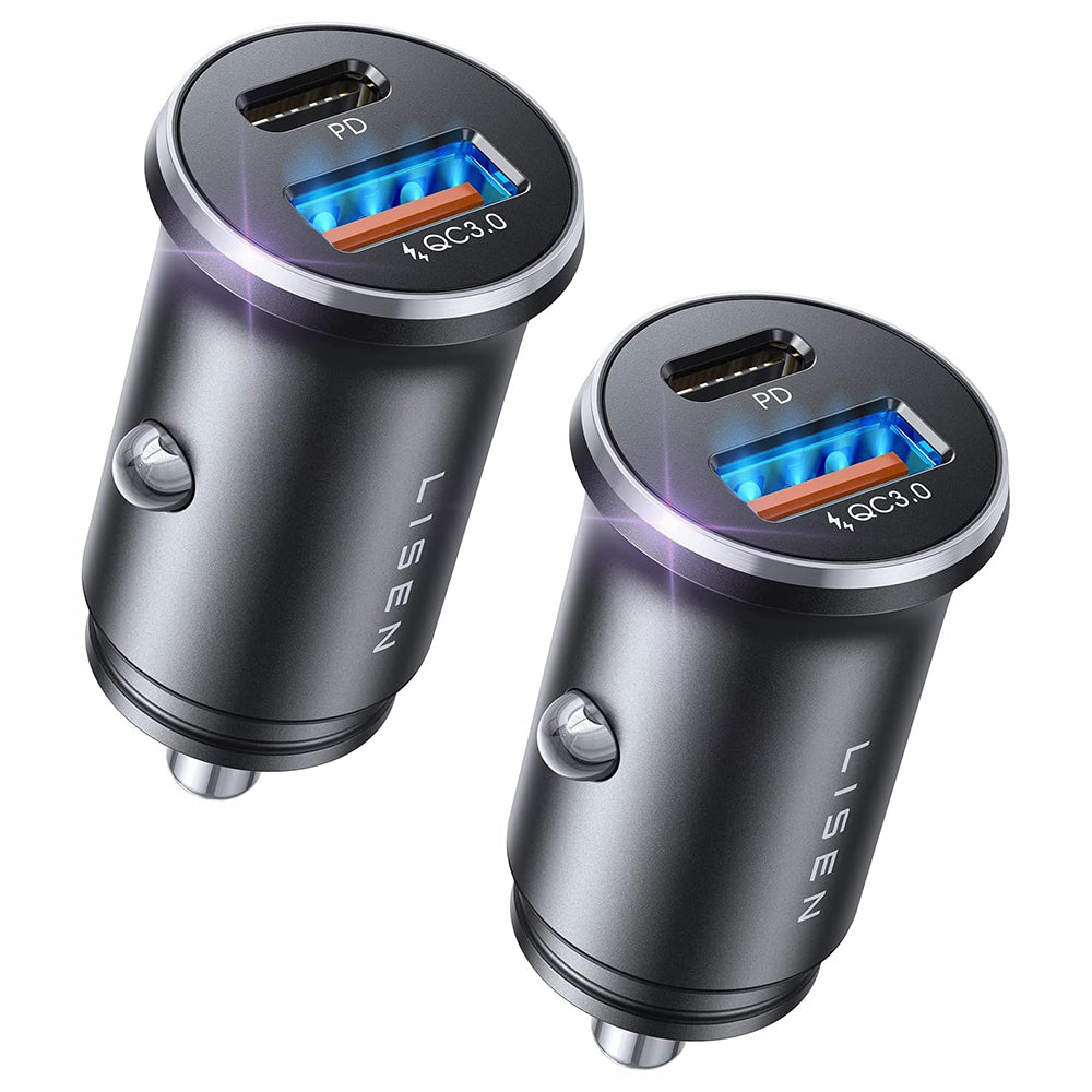 Caricabatterie Auto Lisen, 36W, 3A, 1 x USB-A - 1 x USB-C, Set 2 pezzi, Nero YL0223080038