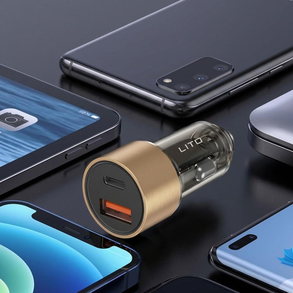 Caricabatterie Auto Lito IN-C04, 52W, 3A, 1 x USB-A - 1 x USB-C, Nero