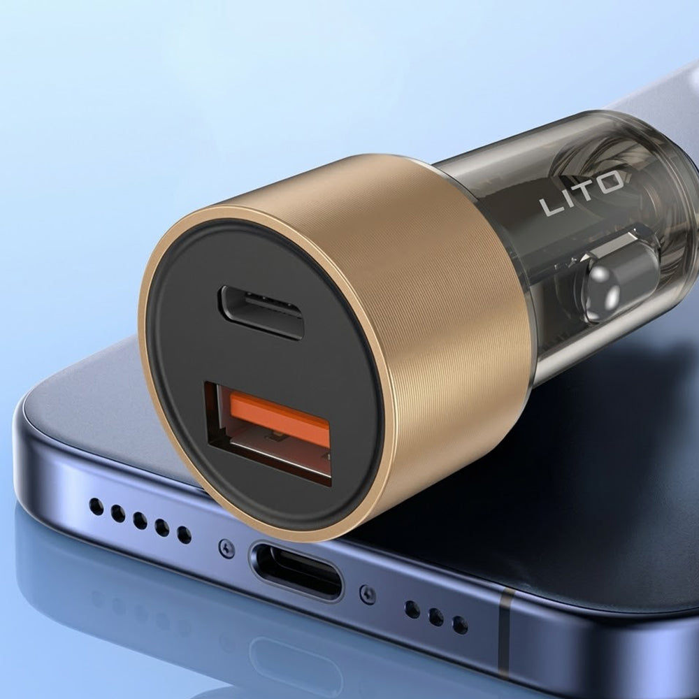 Caricabatterie Auto Lito IN-C04, 52W, 3A, 1 x USB-A - 1 x USB-C, Nero