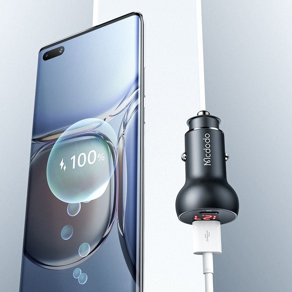 Caricabatterie Auto McDodo CC-7030 Display, 45W, 5A, 1 x USB-A - 1 x USB-C, Nero
