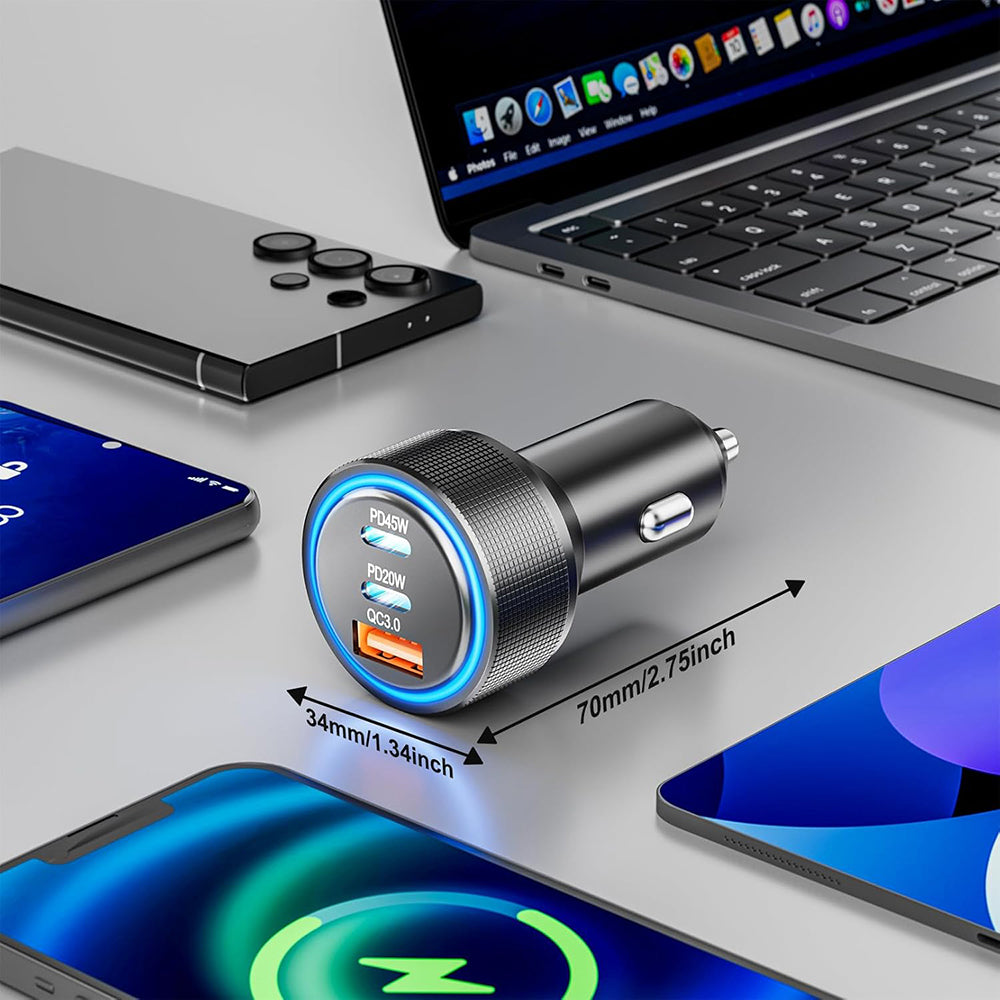 Caricabatterie Auto Techsuit C6 DriveBoost, 60W, 3A, 1 x USB-A - 2 x USB-C, Argento