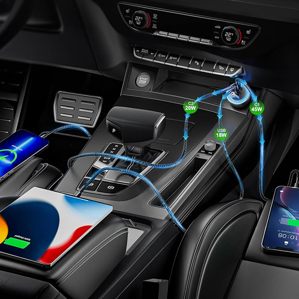 Caricabatterie Auto Techsuit C6 DriveBoost, 60W, 3A, 1 x USB-A - 2 x USB-C, Argento