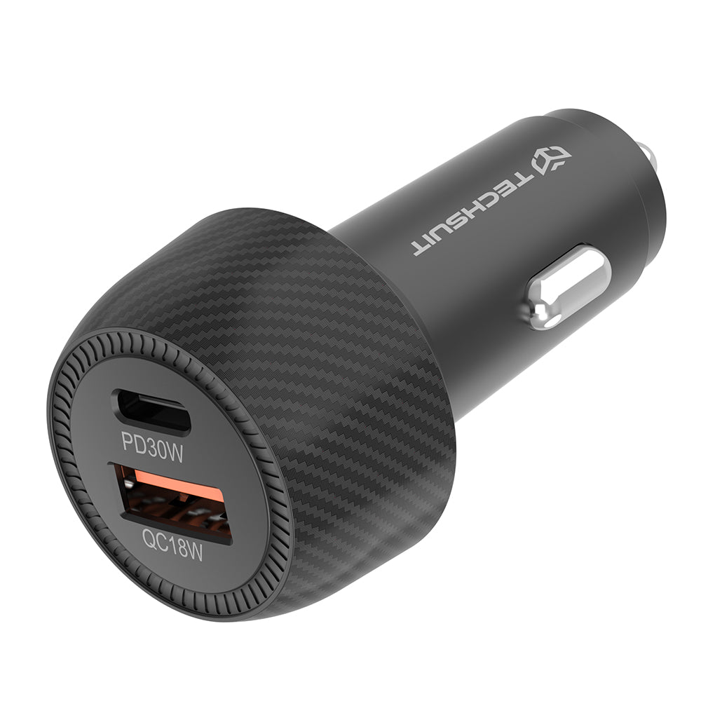 Caricabatterie Auto Techsuit C7 CarbonVolt, 48W, 3A, 1 x USB-A - 1 x USB-C, Nero