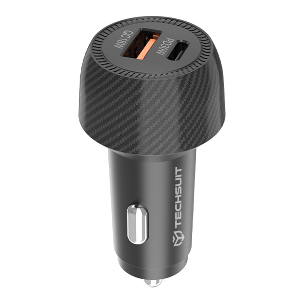 Caricabatterie Auto Techsuit C7 CarbonVolt, 48W, 3A, 1 x USB-A - 1 x USB-C, Nero