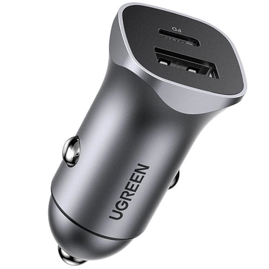 Caricabatterie da auto UGREEN CD130, 30W, 3A, 1 x USB-A - 1 x USB-C, Grigio