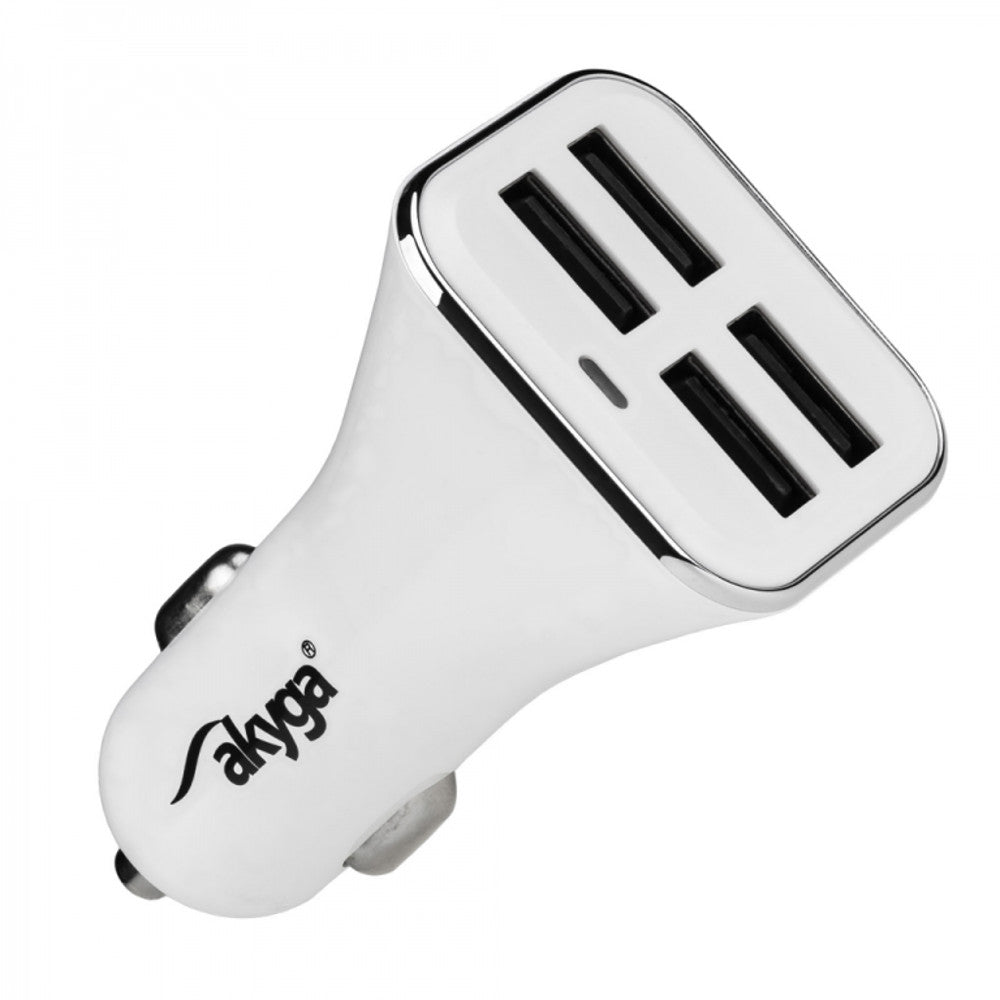 Caricatore Auto Akyga AK-CH-09, 10W, 2A, 4 x USB-A, Bianco