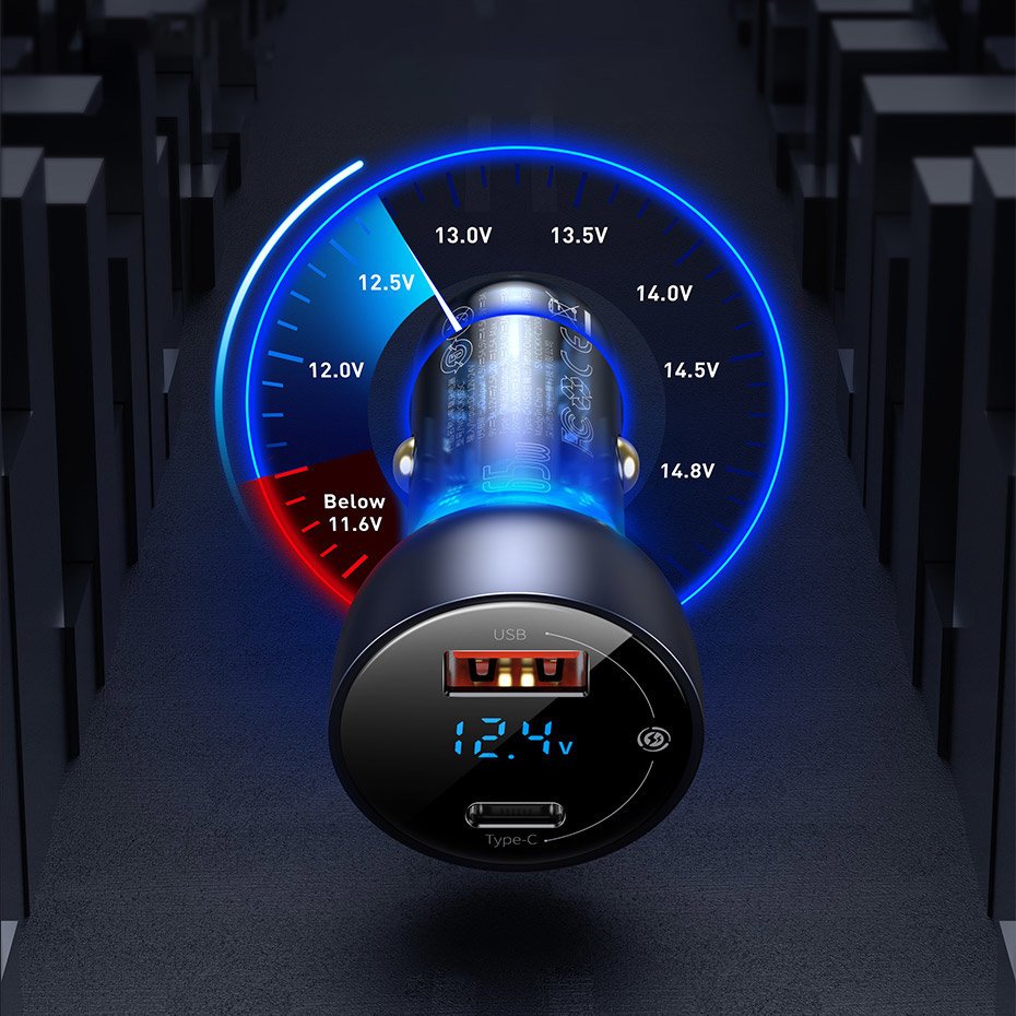Caricabatterie Auto Baseus, 65W, 5A, 1 x USB-A - 1 x USB-C, Grigio CCKX-C0A
